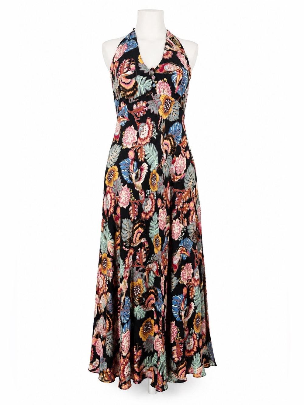 Farm Rio Black Tropical Floral Halter Maxi Dress - Sz Small 🌺 - Picture 6 of 8